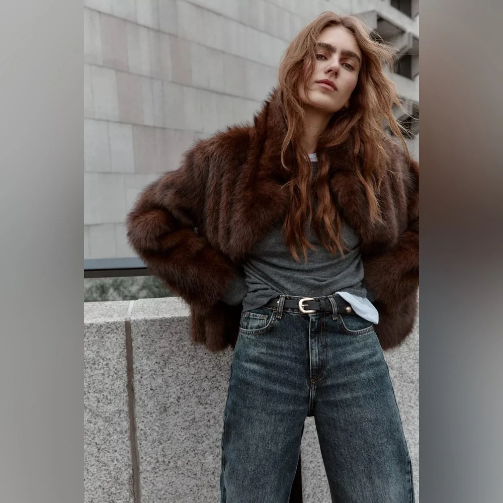 Zara Faux Fur Brown Reversible Jacket Coat